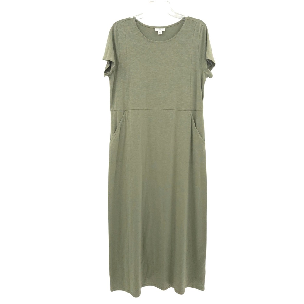 J. Jill Maxi Dress Women M Green Short Sleeve Cotton Modal Slub Knit Pockets